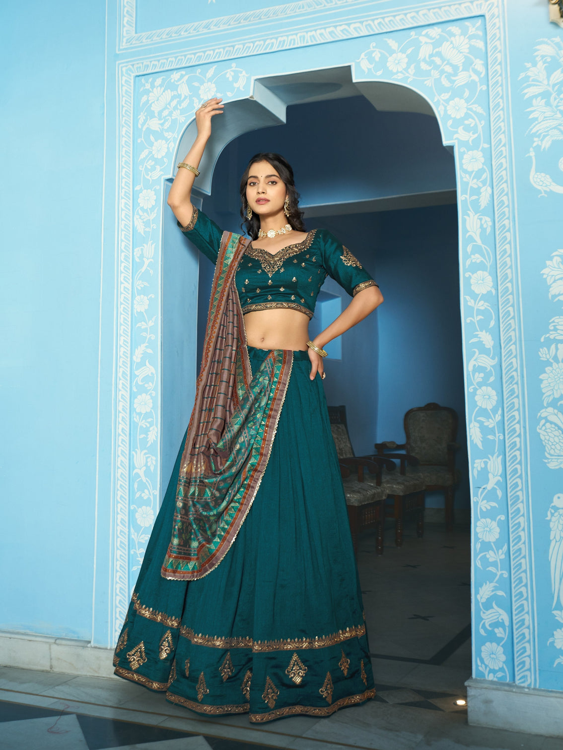 Teal color traditional lehenga choli