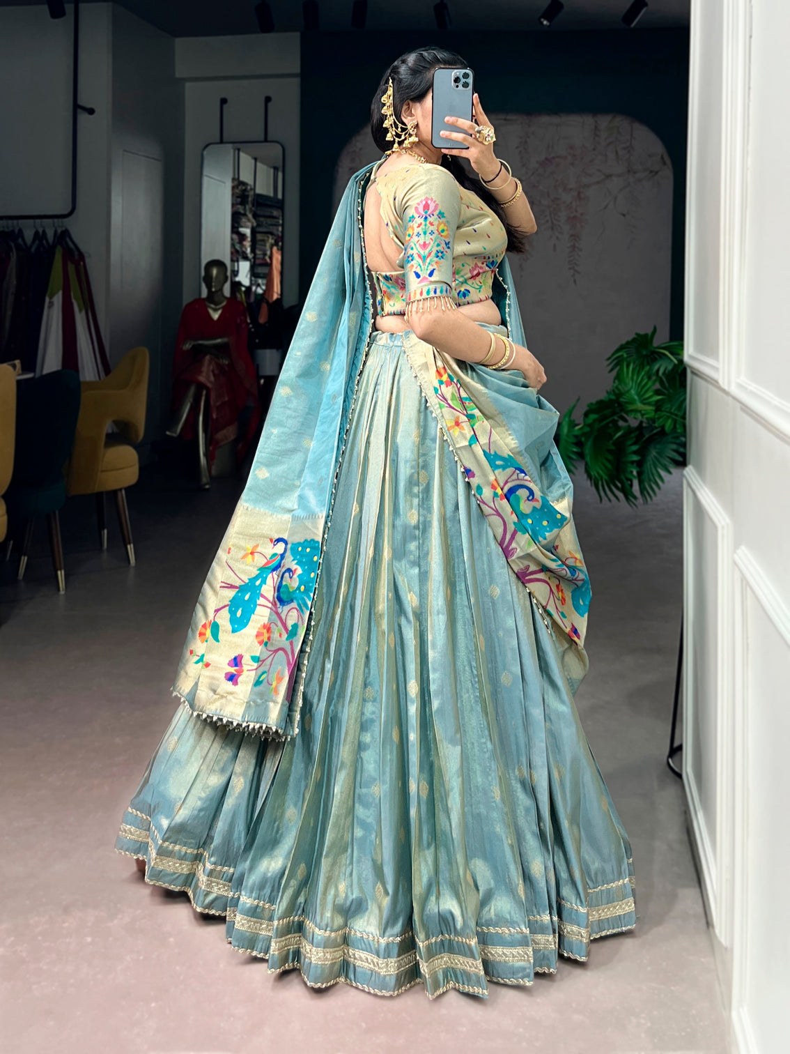 Bridal wear zari weaving work lehenga