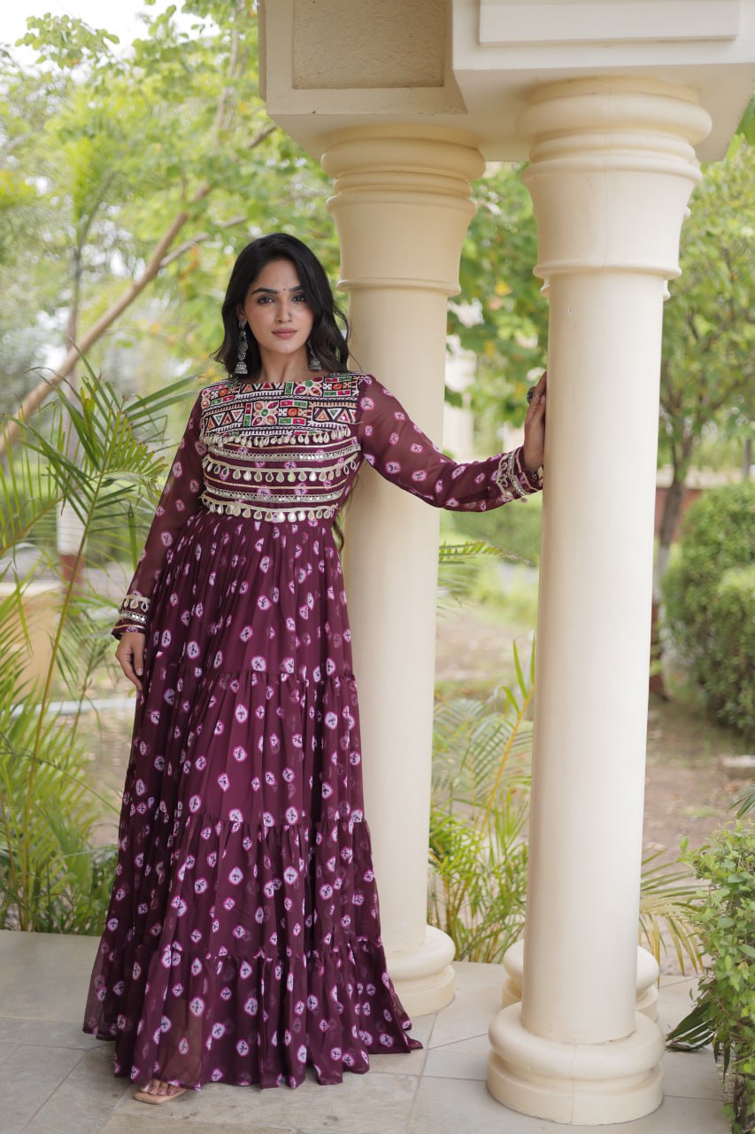 Brown Bandhani Print Gown