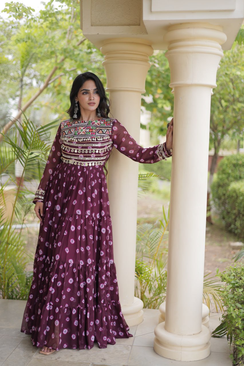 Brown Bandhani Print Gown