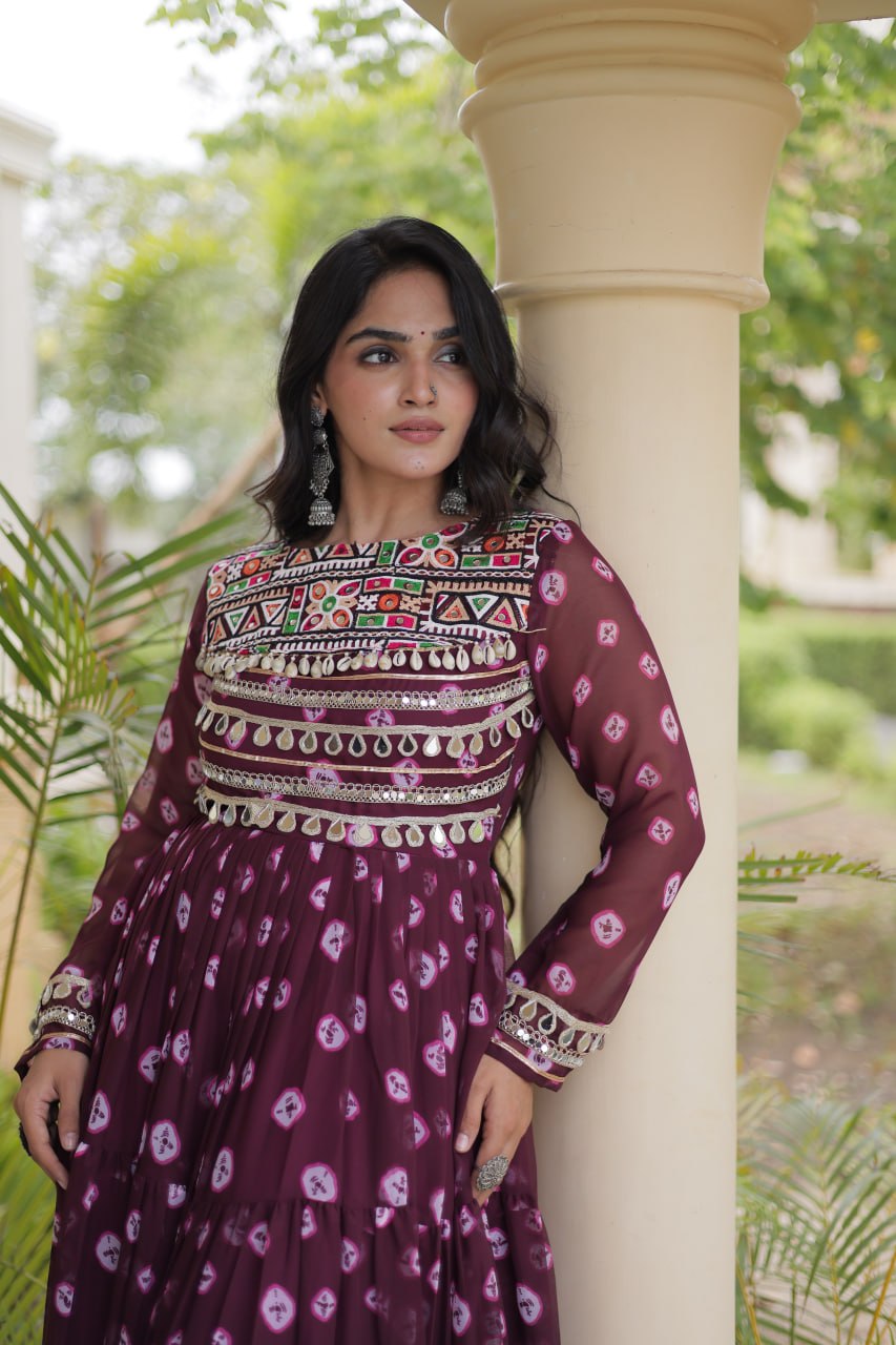 Brown Bandhani Print Gown