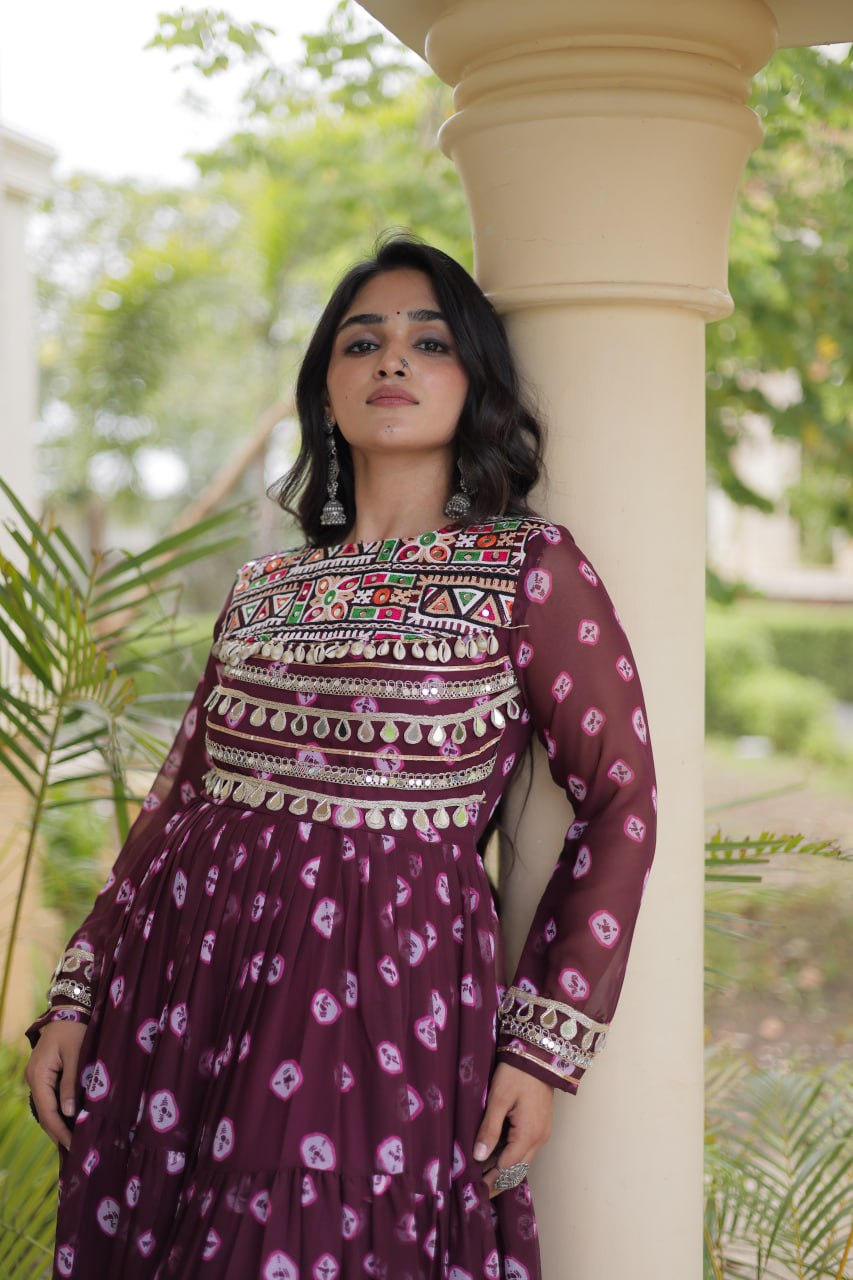 Brown Bandhani Print Gown