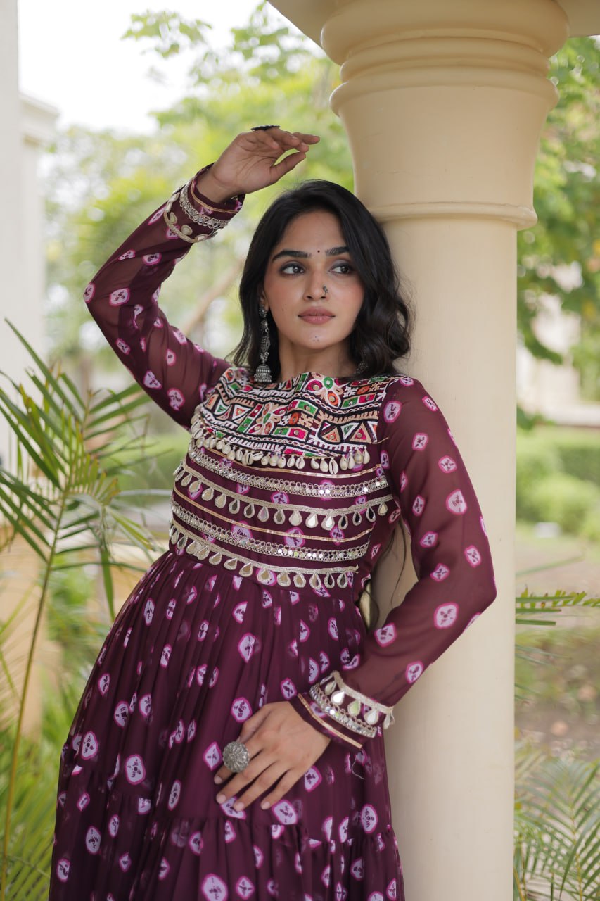 Brown Bandhani Print Gown