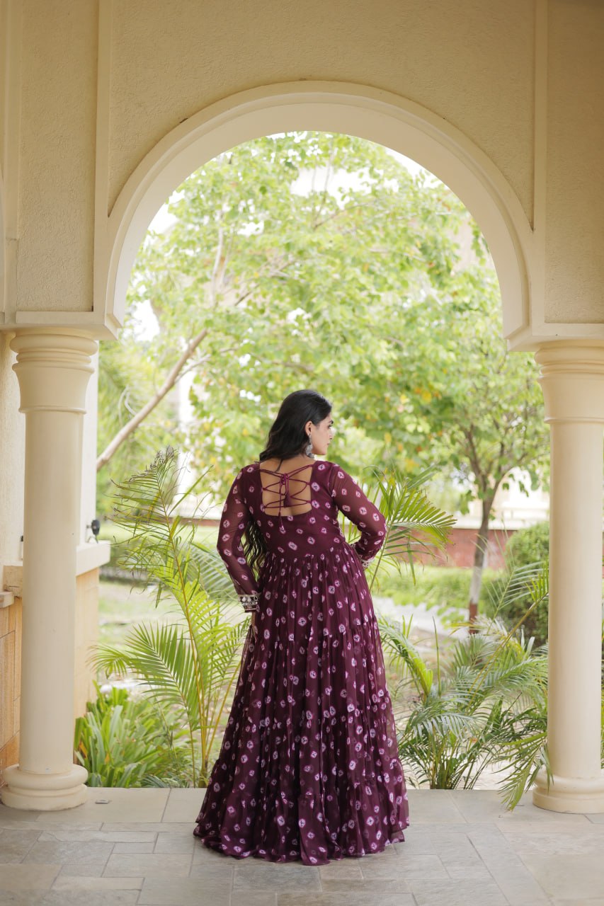 Brown Bandhani Print Gown