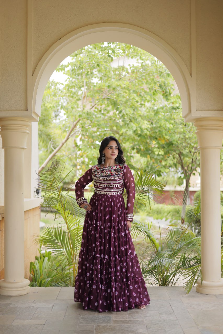 Brown Bandhani Print Gown