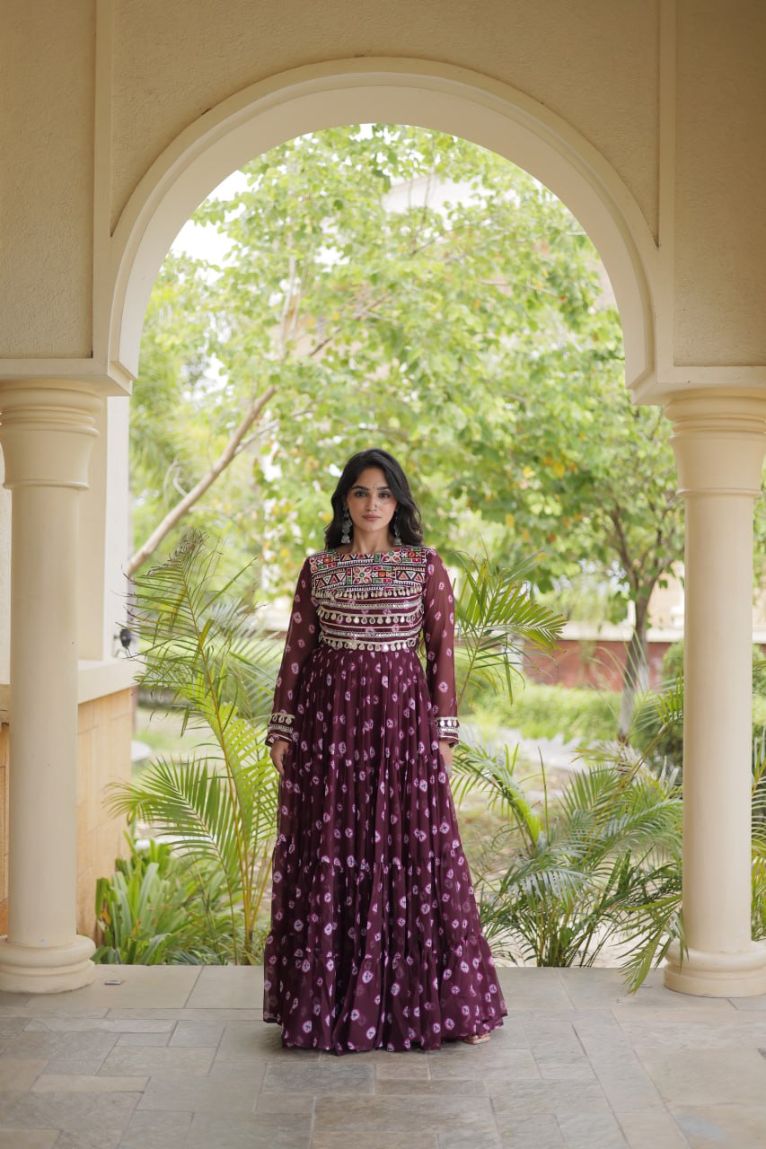 Brown Bandhani Print Gown