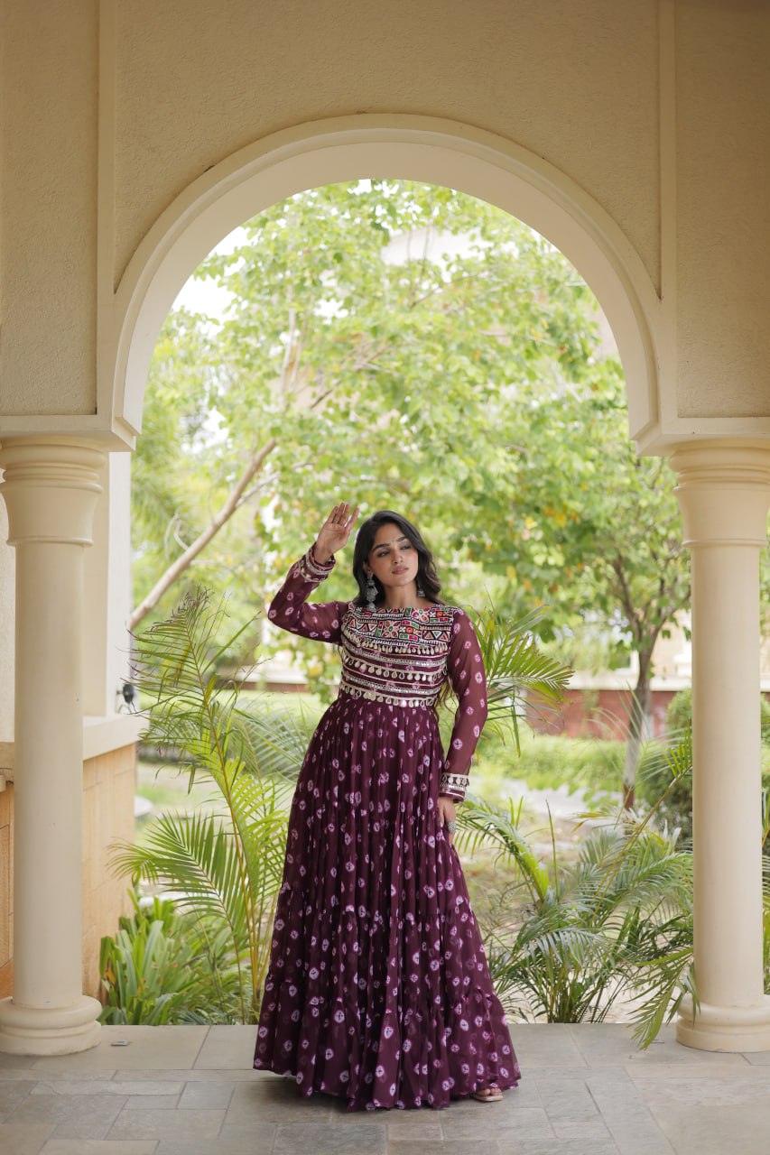 Brown Bandhani Print Gown