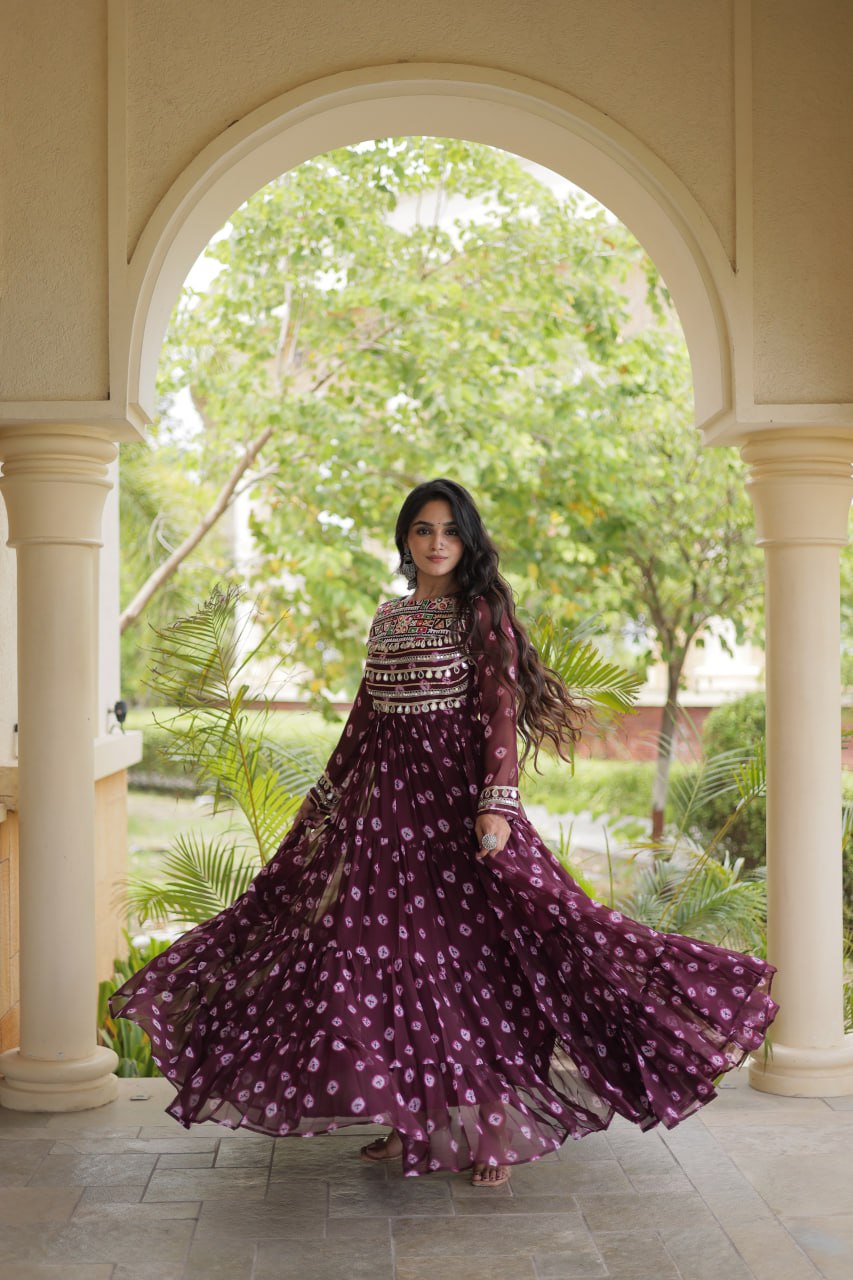 Brown Bandhani Print Gown