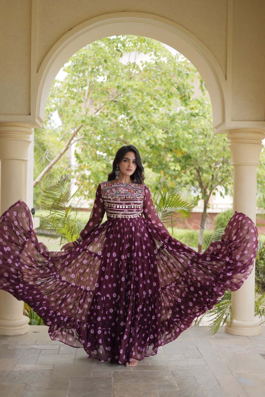 Brown Bandhani Print Gown