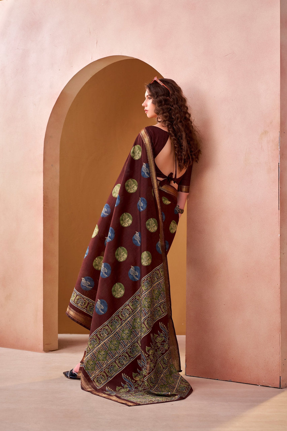 Brown Chanderi Printed Saree