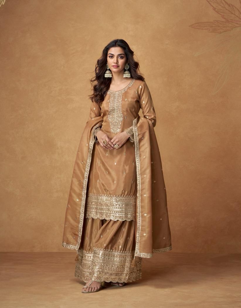 Brown Classic Ethnic Palazzo Set