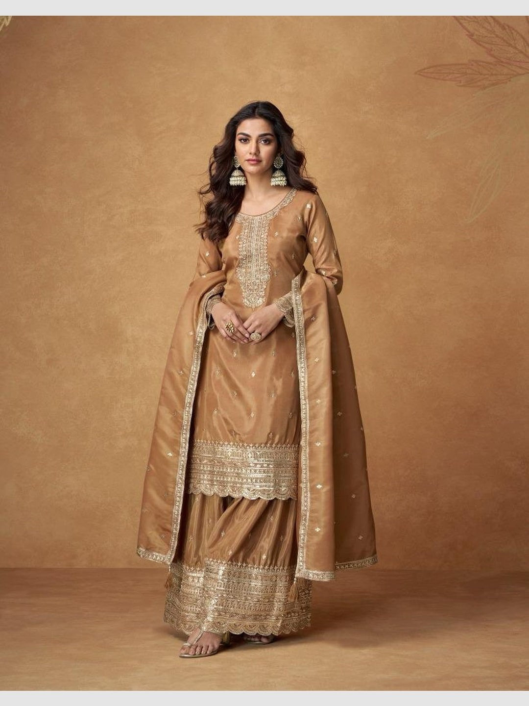 Brown Classic Ethnic Palazzo Set