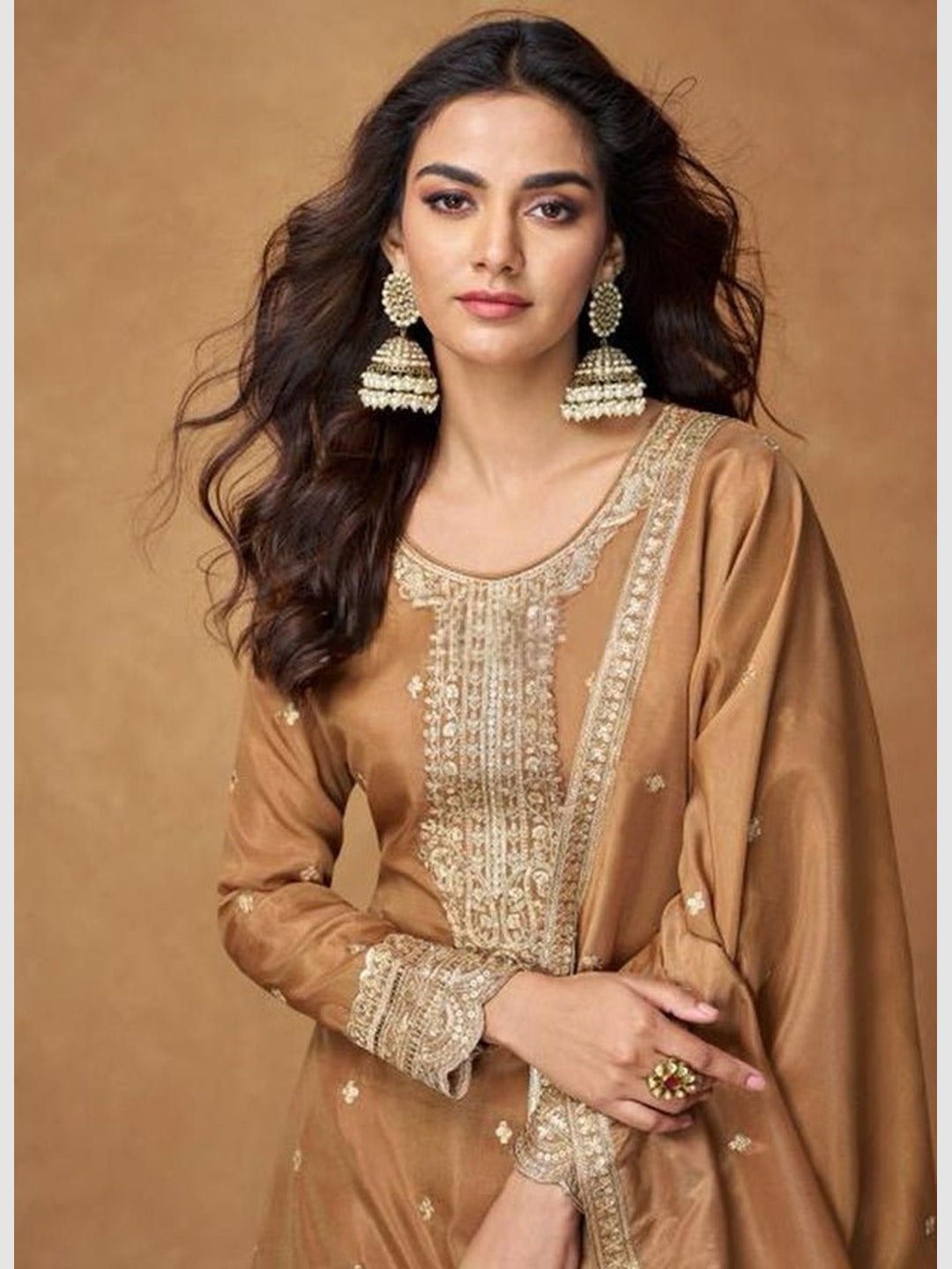 Brown Classic Ethnic Palazzo Set