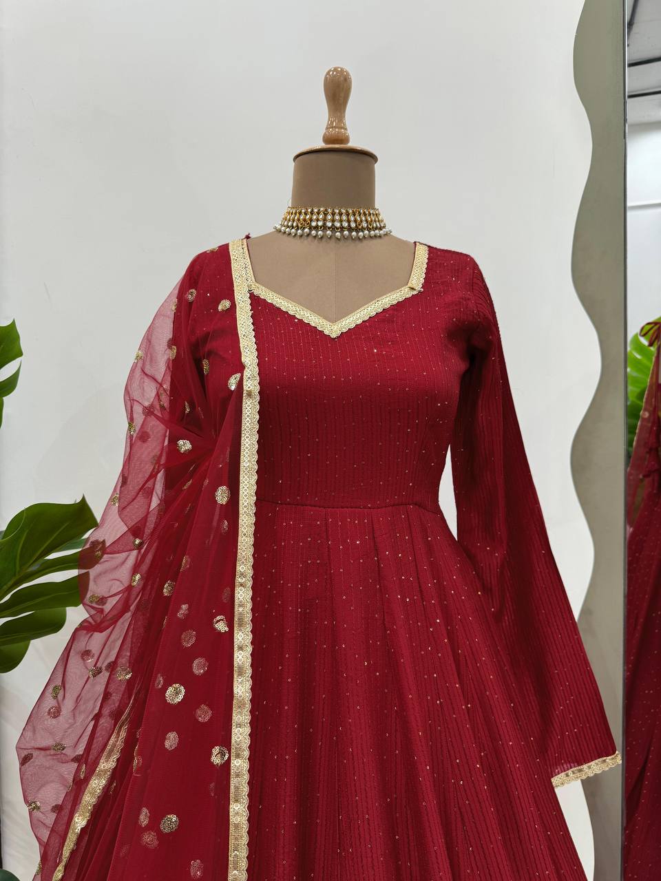 Brown Elegant Dola Silk Gown Set with Dupatta