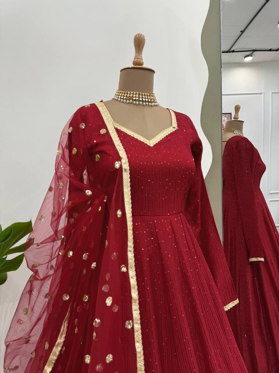 Brown Elegant Dola Silk Gown Set with Dupatta