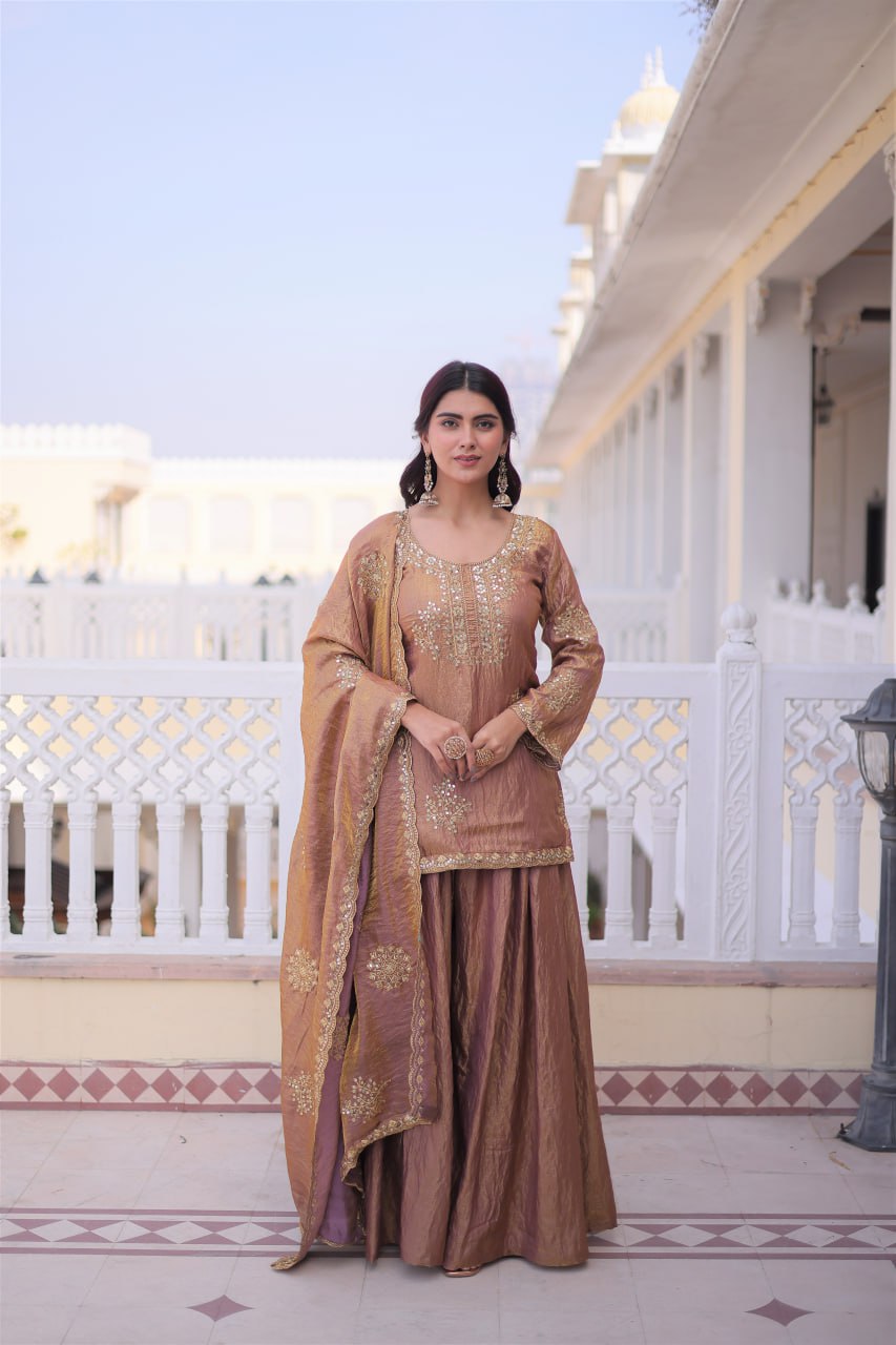 Brown Fendi Crush Kurti Sharara Set