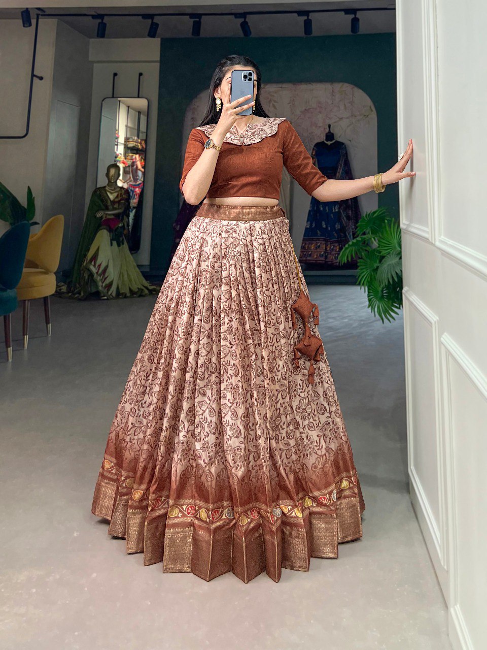 Captivating Brown Floral Co-ord Lehenga Set - Perfect for Weddings & Festive Occasions