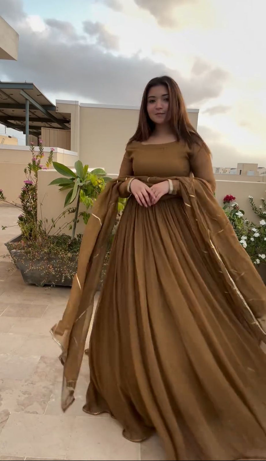 Brown Georgette Anarkali with Dupatta