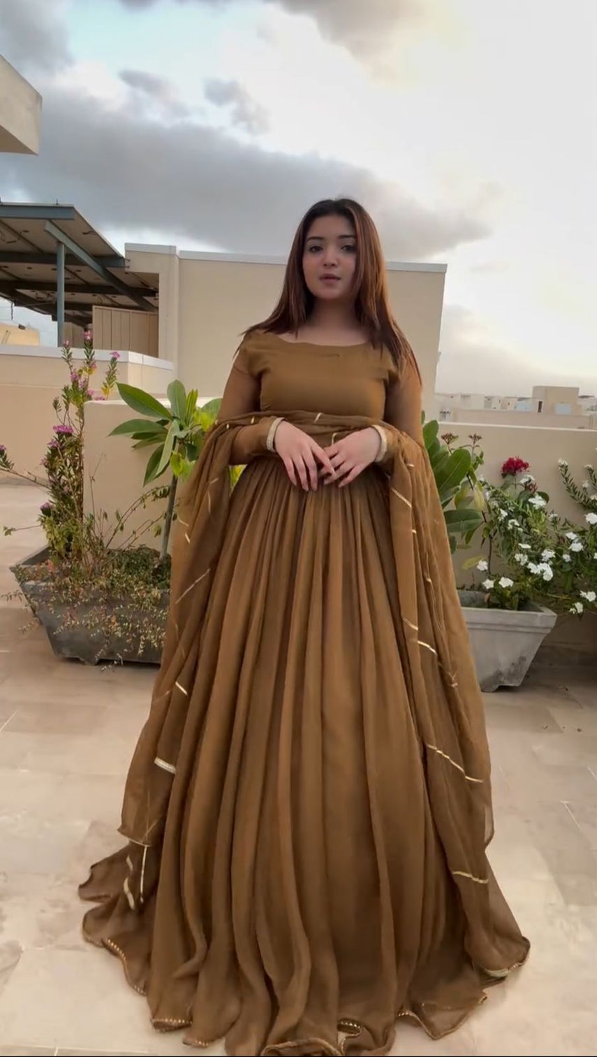 Brown Georgette Anarkali with Dupatta