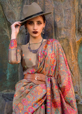 Brown Jamawar Woven Organza Silk Saree – Traditional Elegance with Blouse Piece