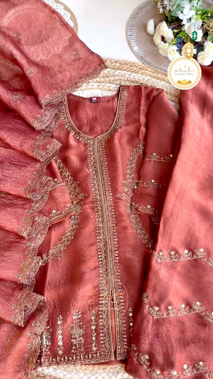 Brown Premium Designer Readymade Top, Plazzo & Dupatta Collection – Party Wear Edition