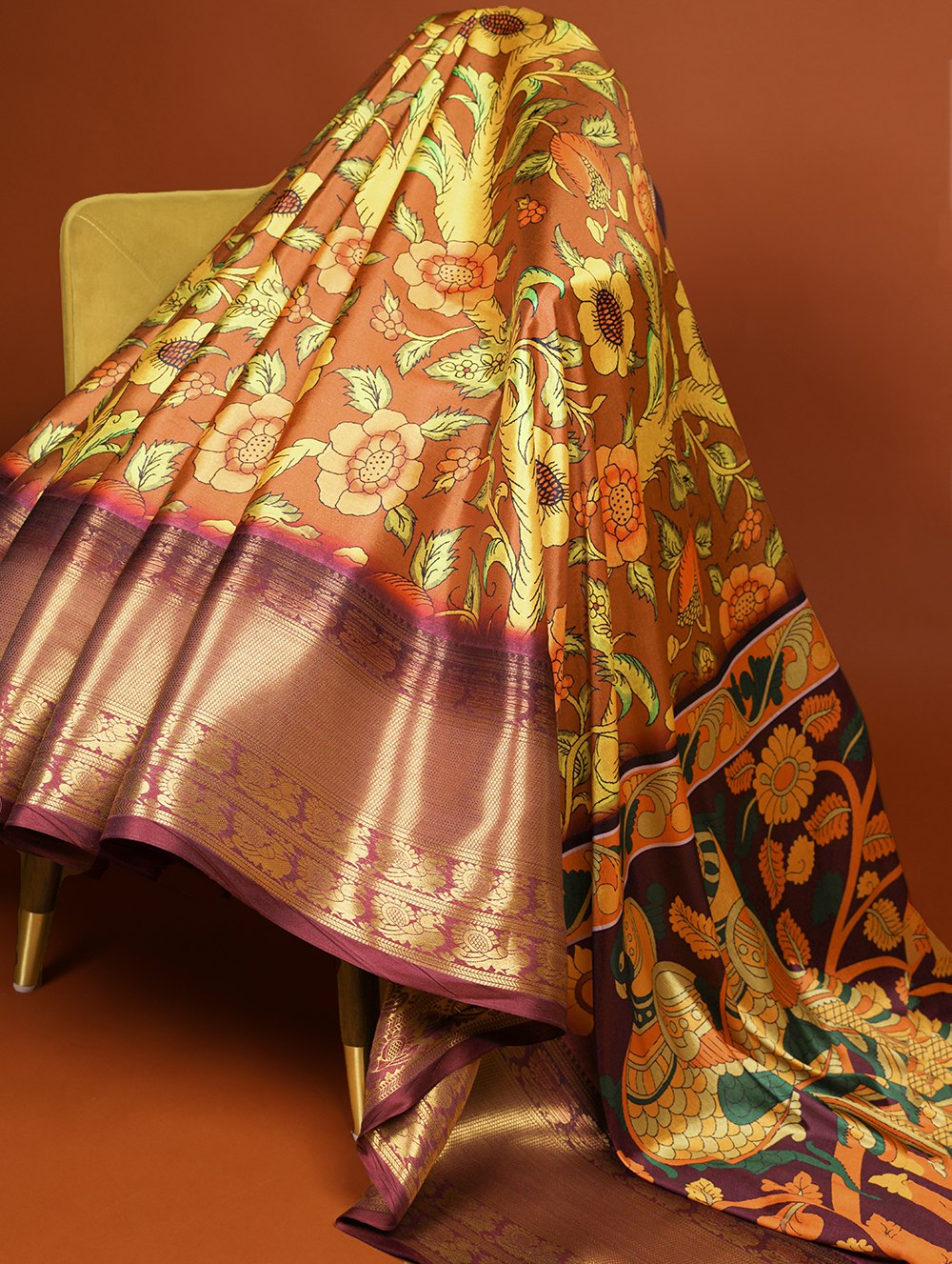 Brown Printed Dola Silk Saree Set for Weddings & Special Occasions