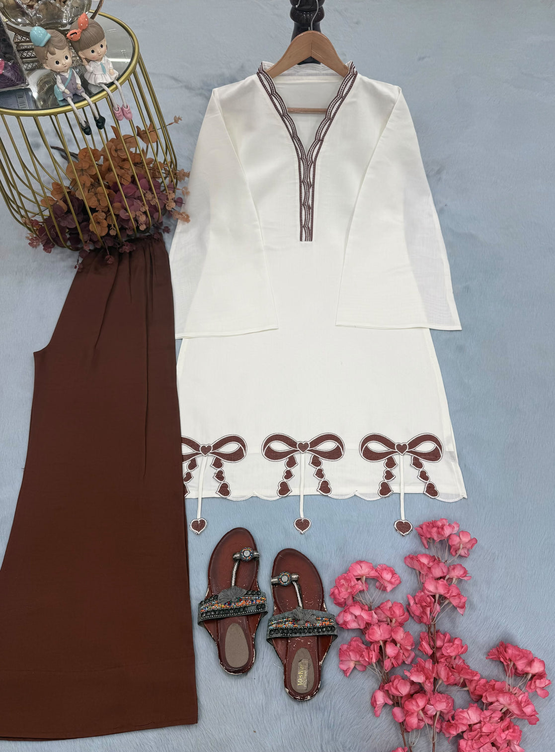 Brown Pur Roman Top & Plazzo Set