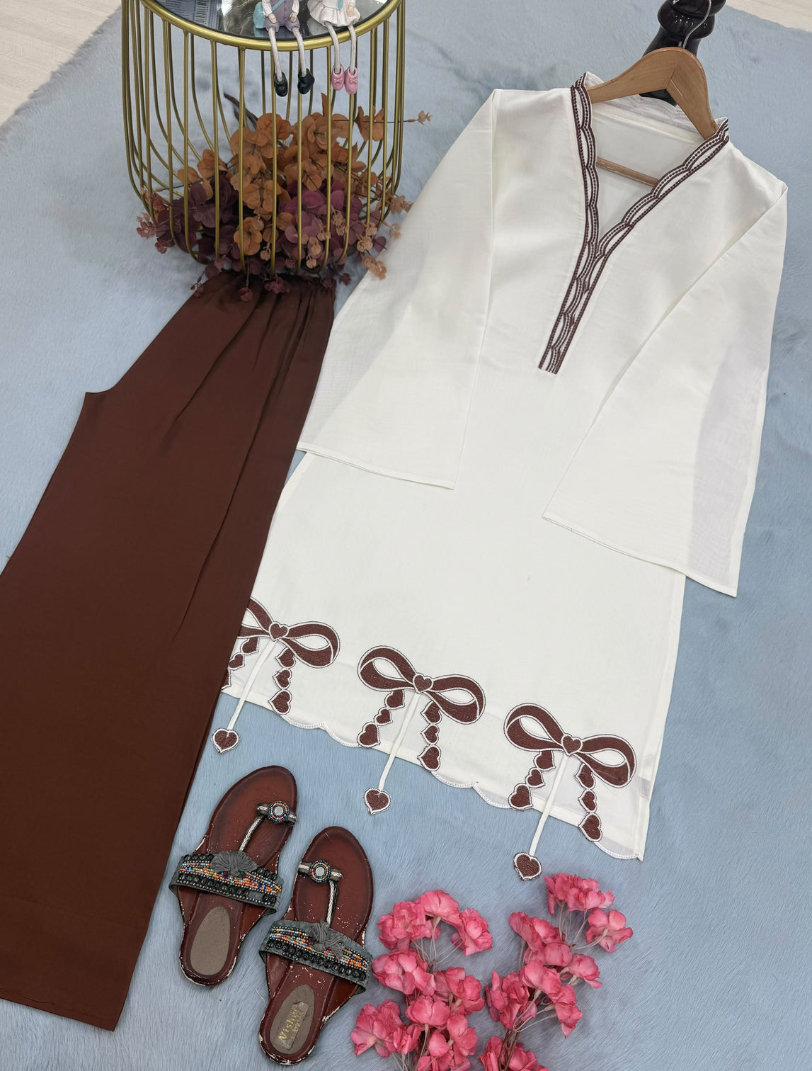 Brown Pur Roman Top & Plazzo Set