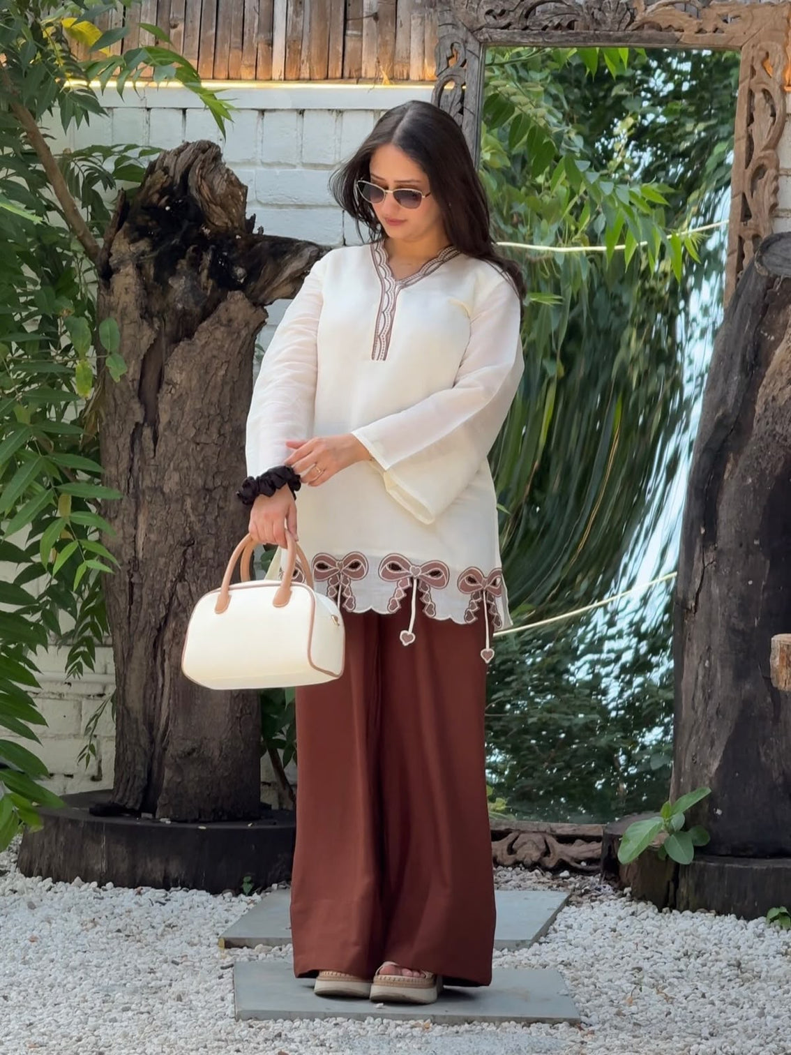 Brown Pur Roman Top & Plazzo Set