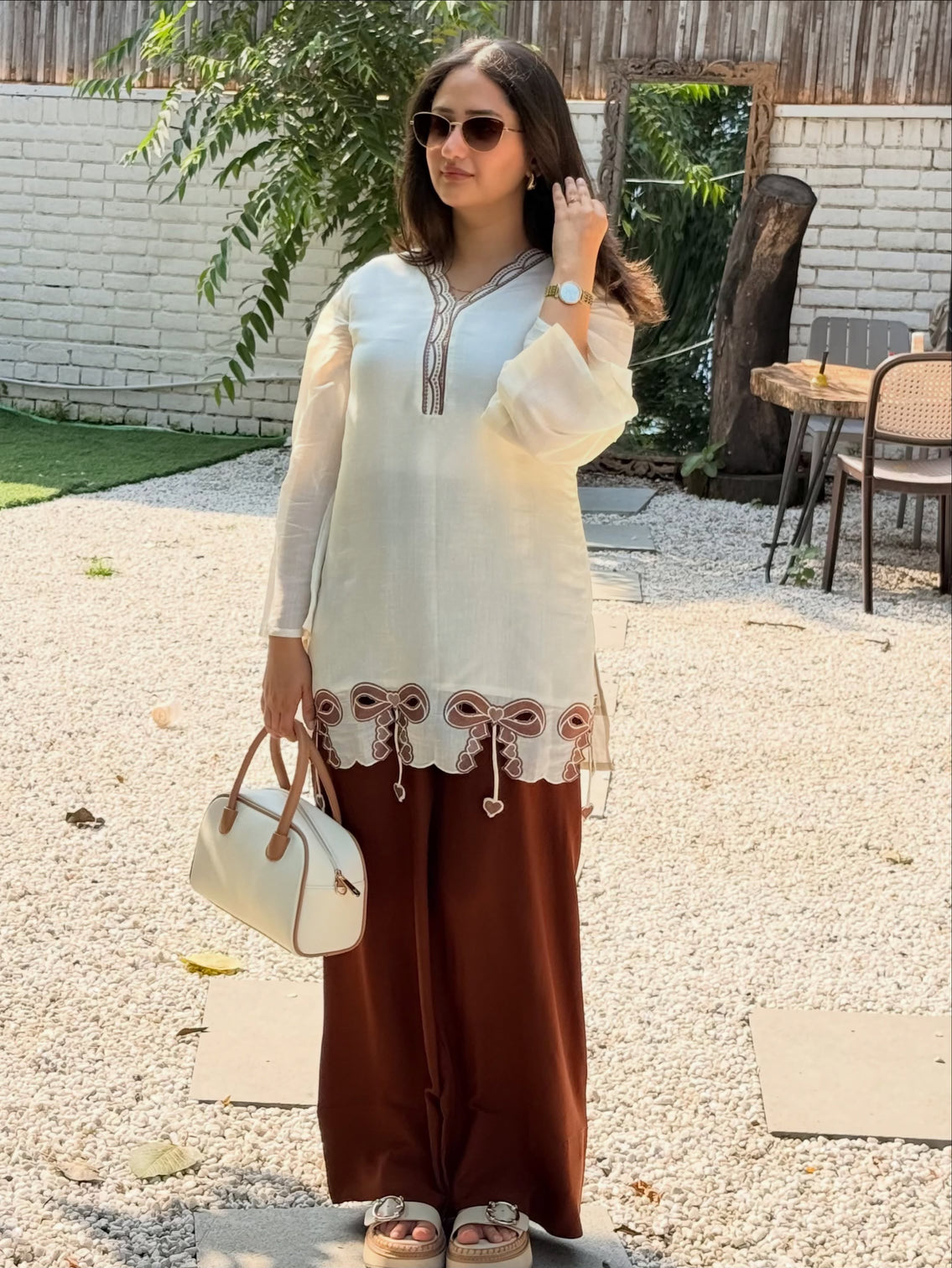 Brown Pur Roman Top & Plazzo Set