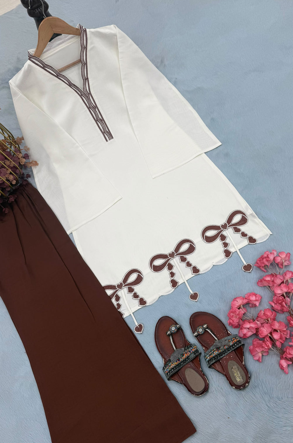 Brown Pur Roman Top & Plazzo Set