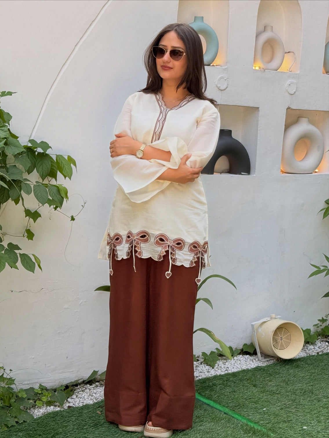 Brown Pur Roman Top & Plazzo Set