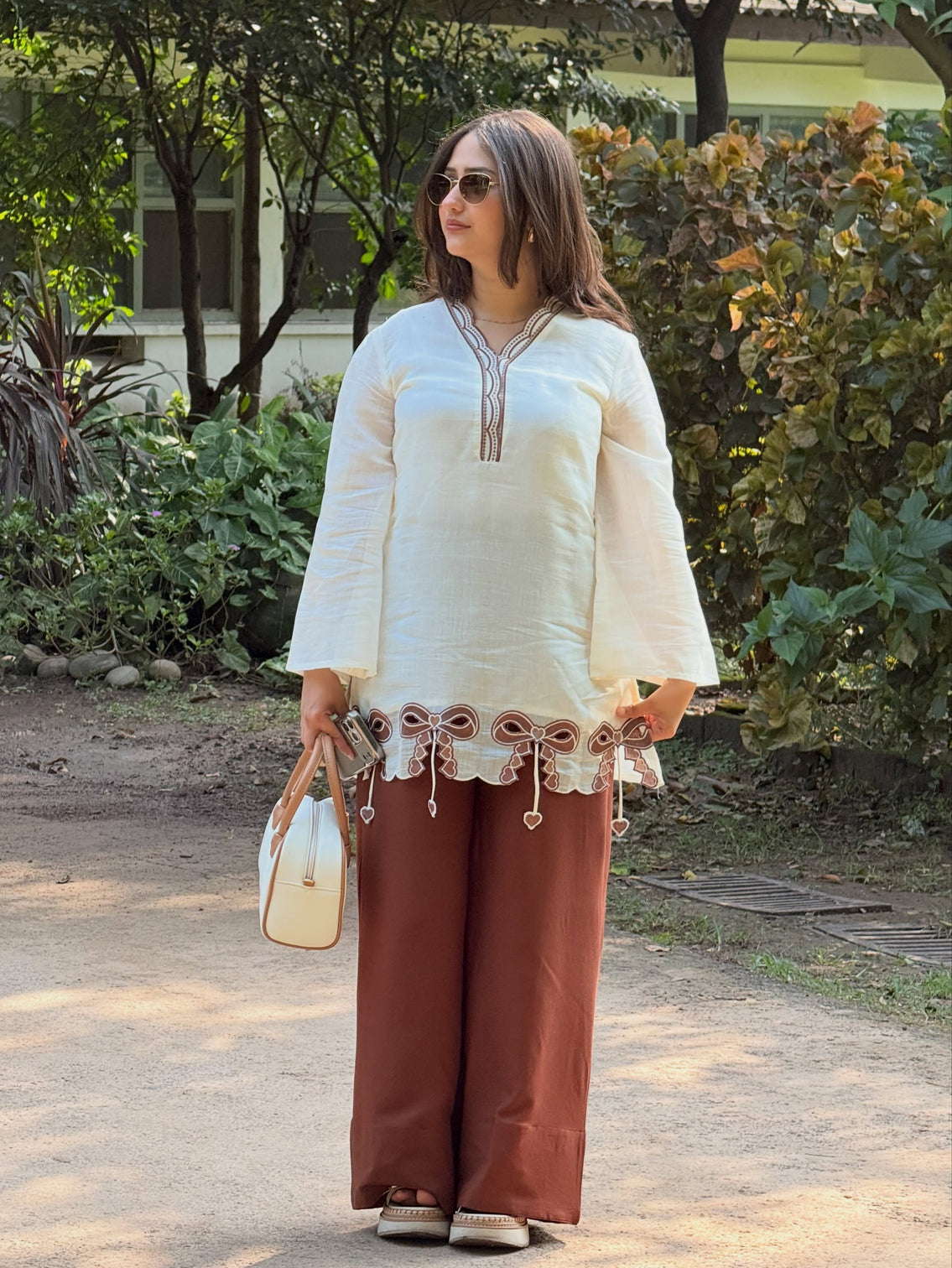 Brown Pur Roman Top & Plazzo Set