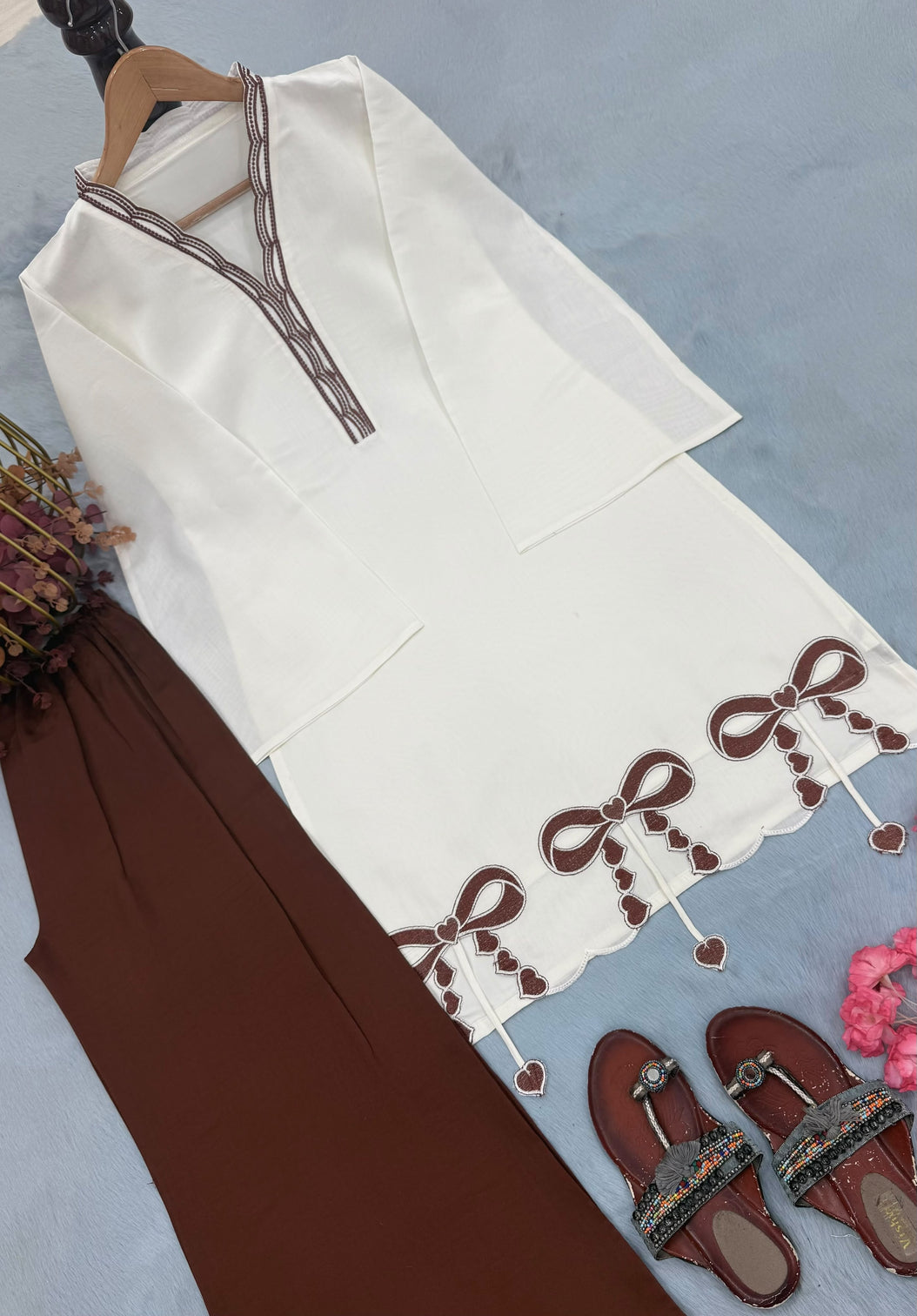Brown Pur Roman Top & Plazzo Set