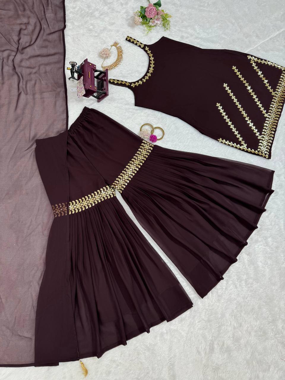 Brown Rakhi Special Elegant Sharara Set