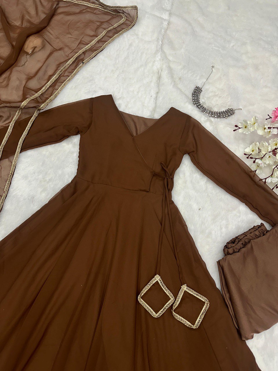 Brown Exclusive Georgette Anarkali Suit - Elegance Meets Modern Touch
