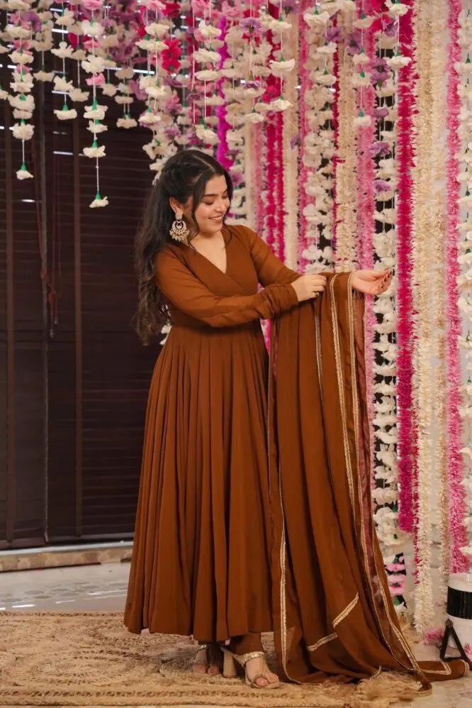Brown Exclusive Georgette Anarkali Suit - Elegance Meets Modern Touch