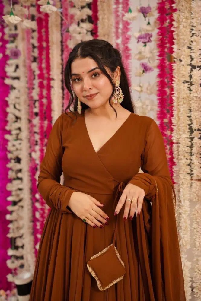 Brown Exclusive Georgette Anarkali Suit - Elegance Meets Modern Touch