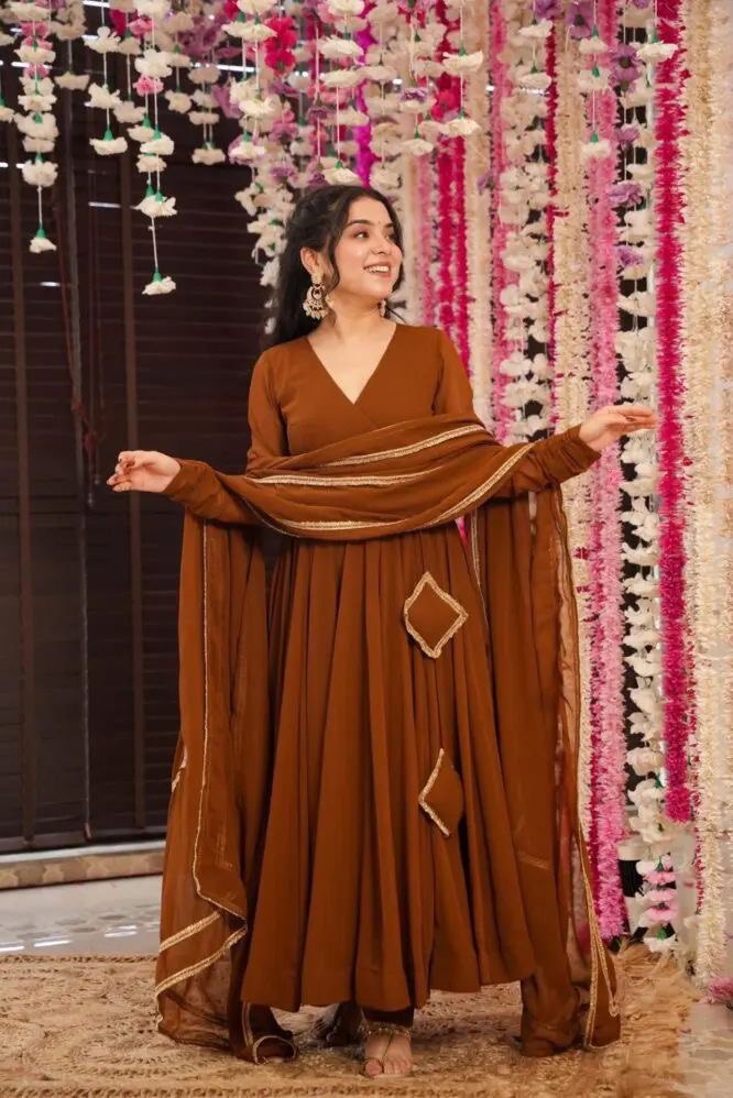 Brown Exclusive Georgette Anarkali Suit - Elegance Meets Modern Touch