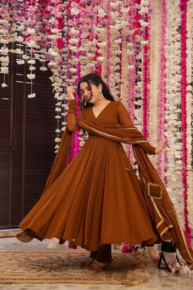Brown Exclusive Georgette Anarkali Suit - Elegance Meets Modern Touch