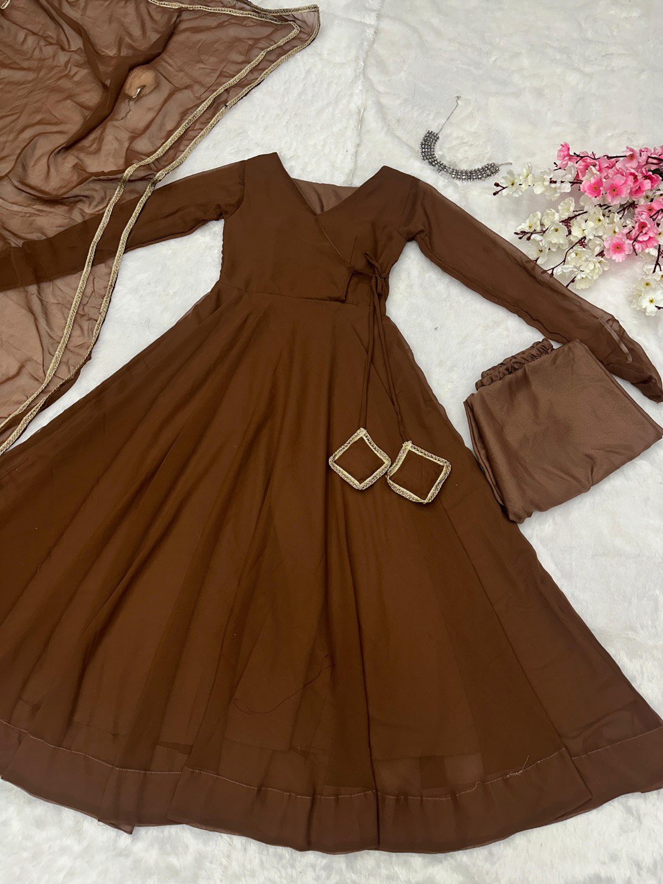 Brown Exclusive Georgette Anarkali Suit - Elegance Meets Modern Touch