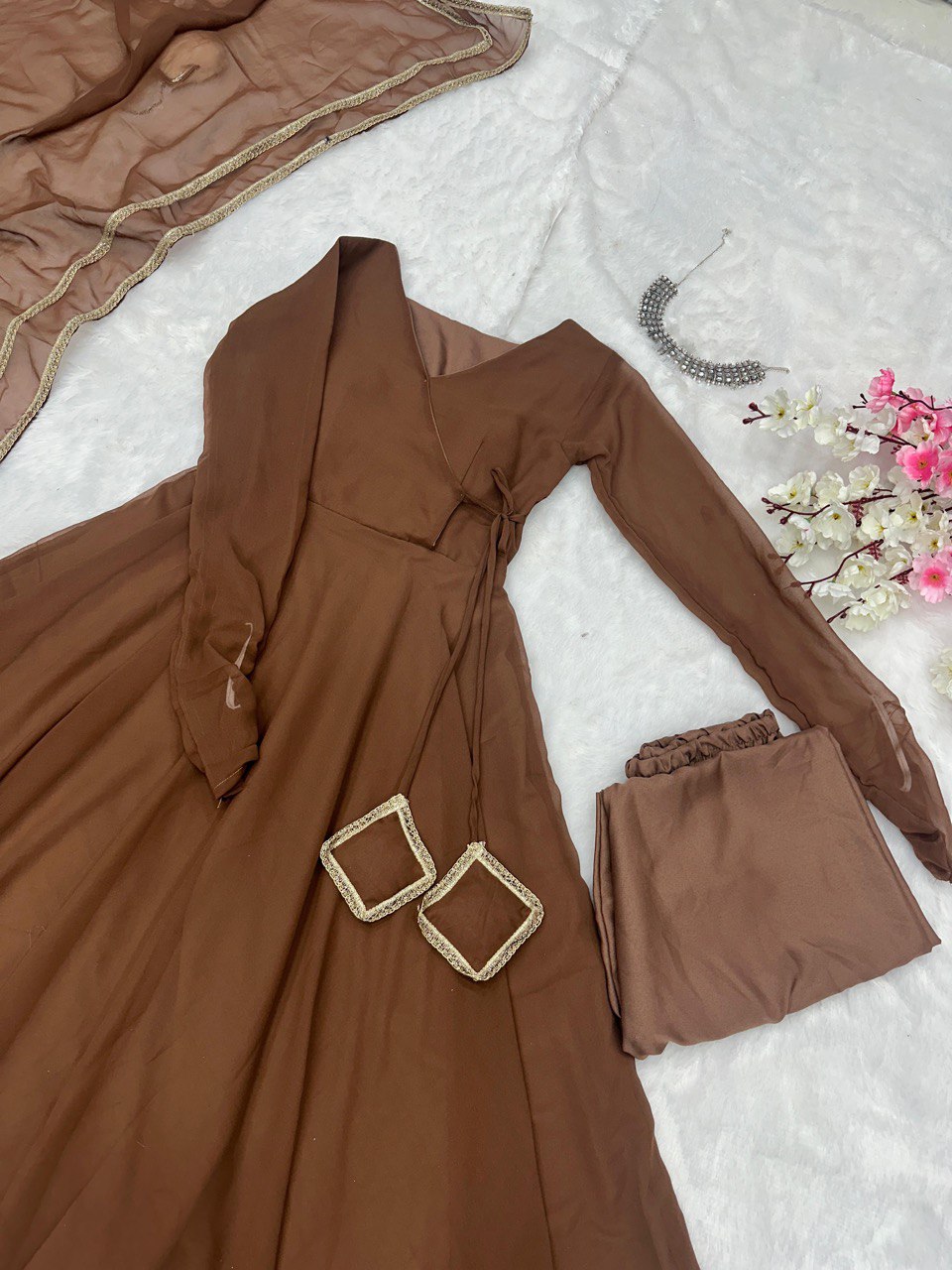 Brown Exclusive Georgette Anarkali Suit - Elegance Meets Modern Touch