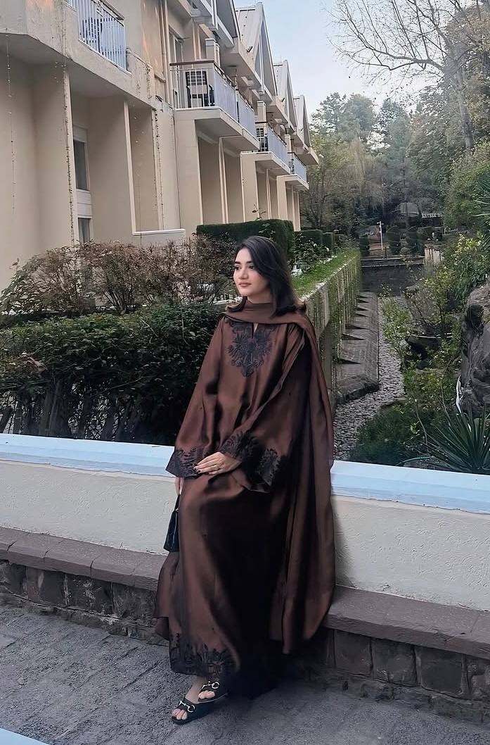 Brown Satin Kaftan Set With Palazzo