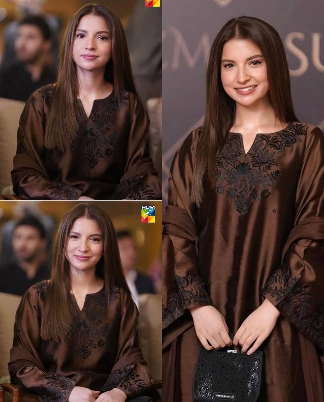 Brown Satin Kaftan Set With Palazzo