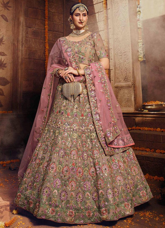 Brown Sequins Resham Zarkan Georgette Flared Lehenga Choli