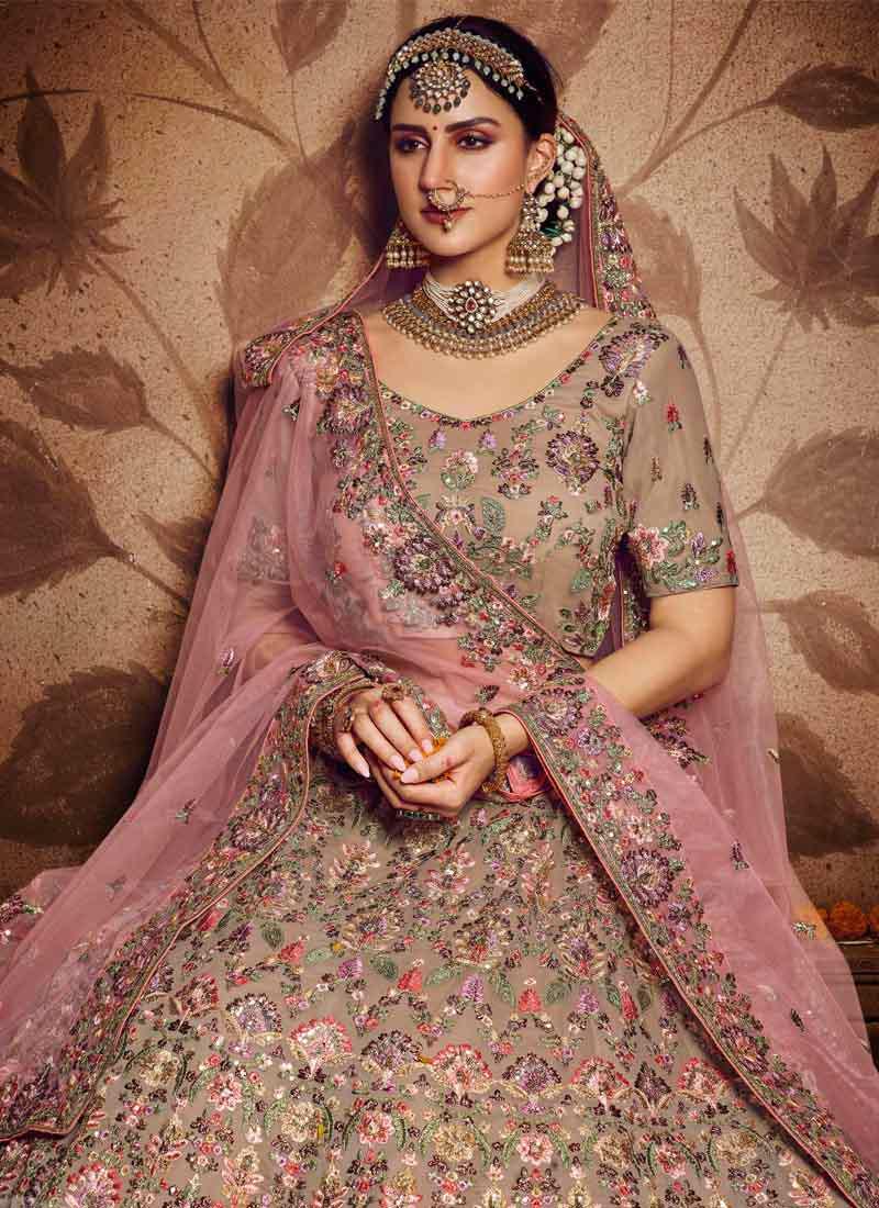 Brown Sequins Resham Zarkan Georgette Flared Lehenga Choli