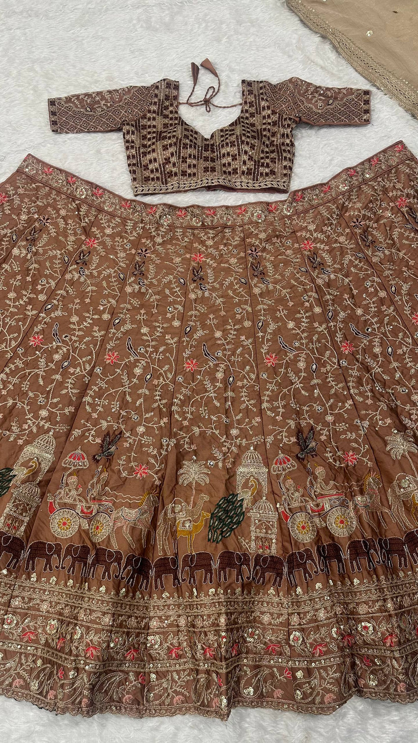 Brown Silk Dori & Thread Work Lehenga set