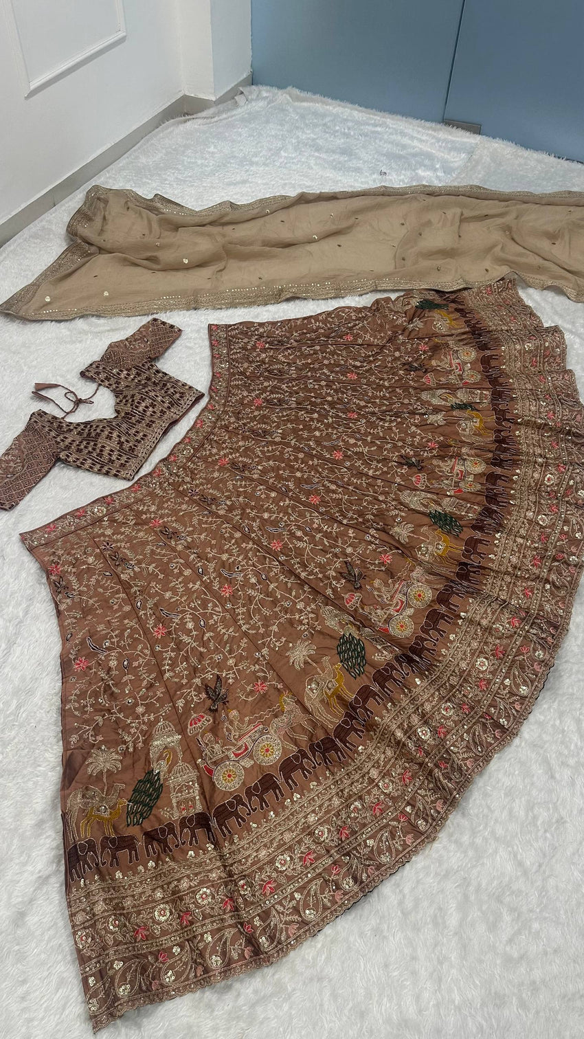 Brown Silk Dori & Thread Work Lehenga set