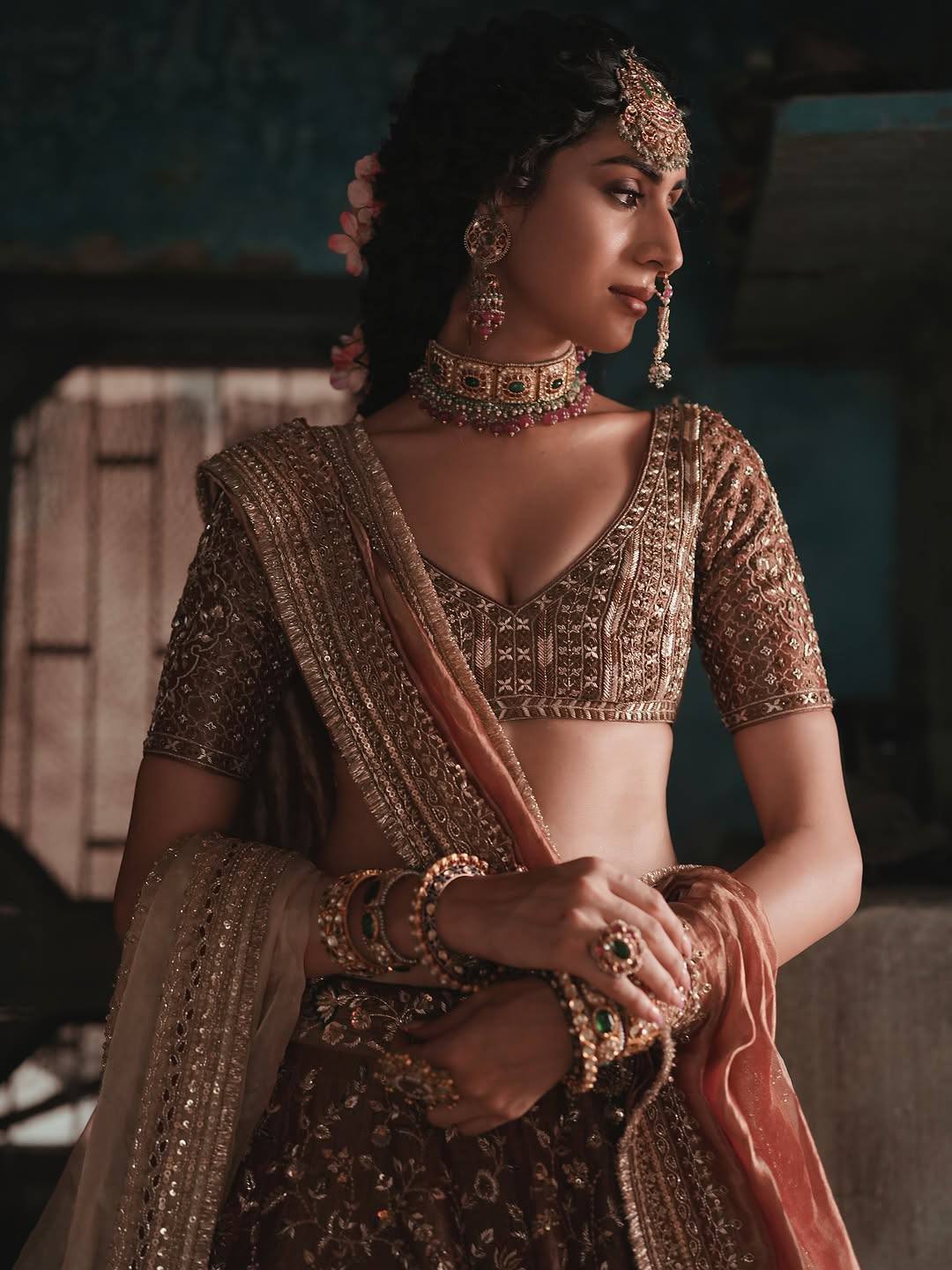 Brown Silk Dori & Thread Work Lehenga set