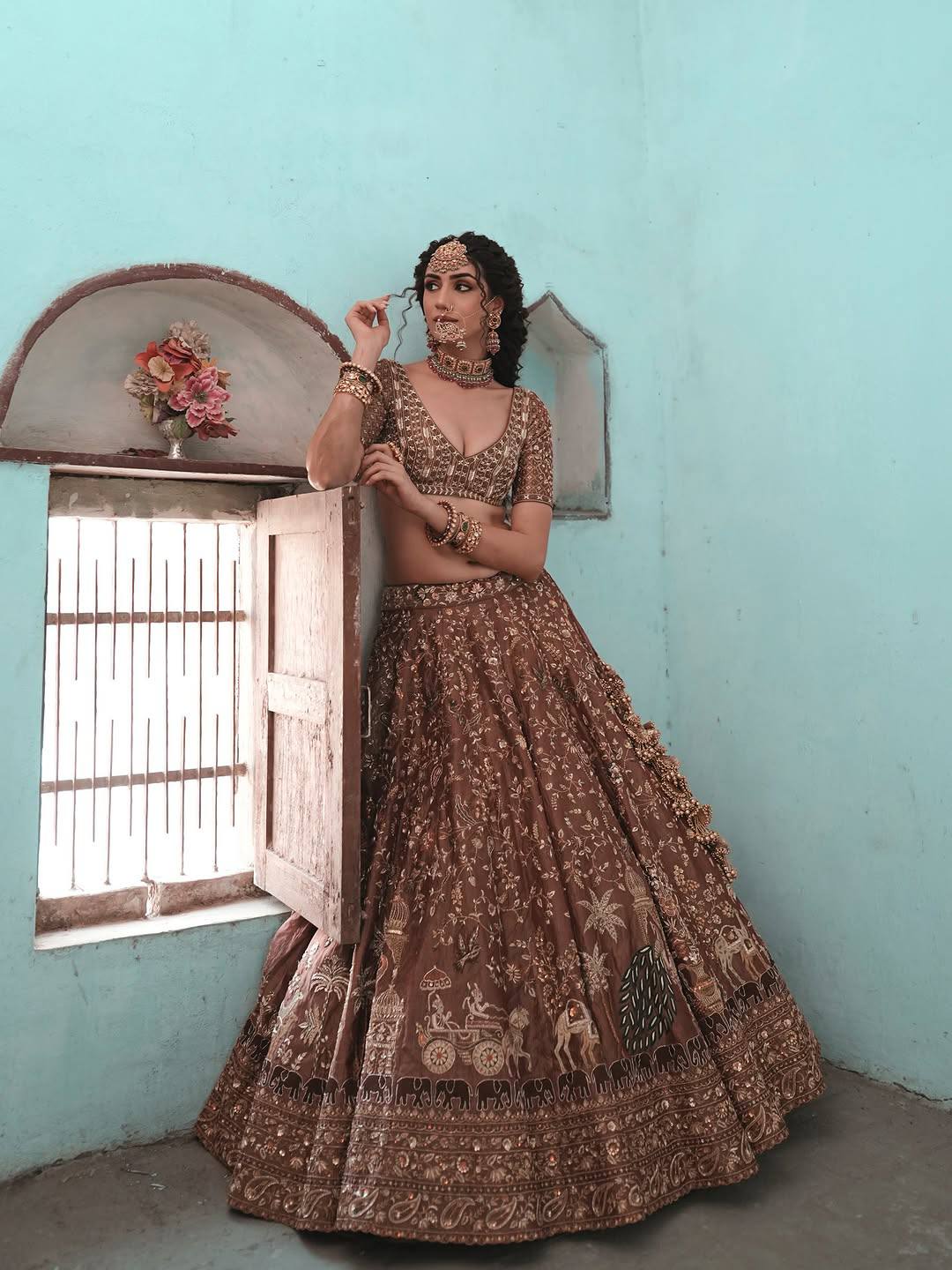 Brown Silk Dori & Thread Work Lehenga set